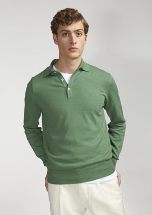 AARIC-long-sleeve-pima-cotton-knitted-polo-shirt-model-green