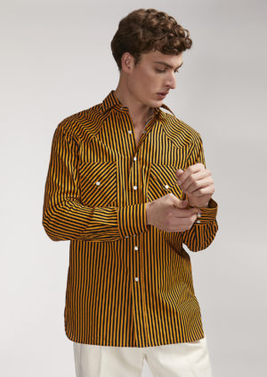 AARIOSTO-printed-vertical-striped-western-shirt-model