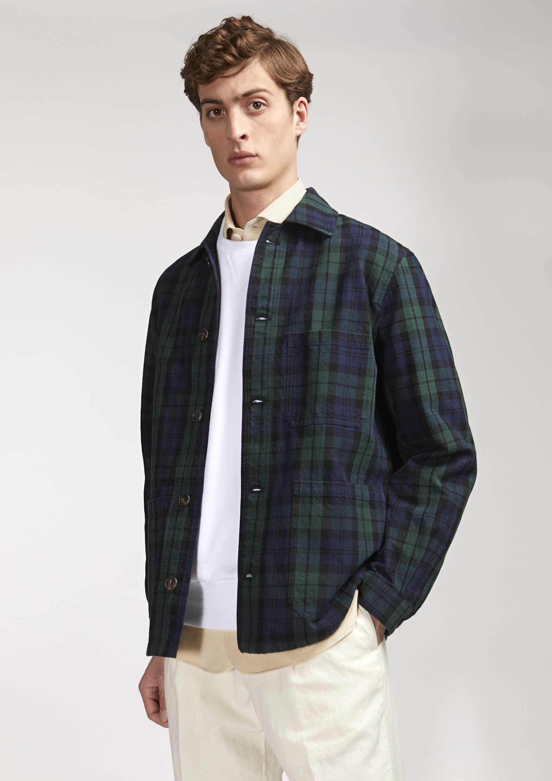 AASTI-panama-cotton-canvas-workwear-jacket-checked-model